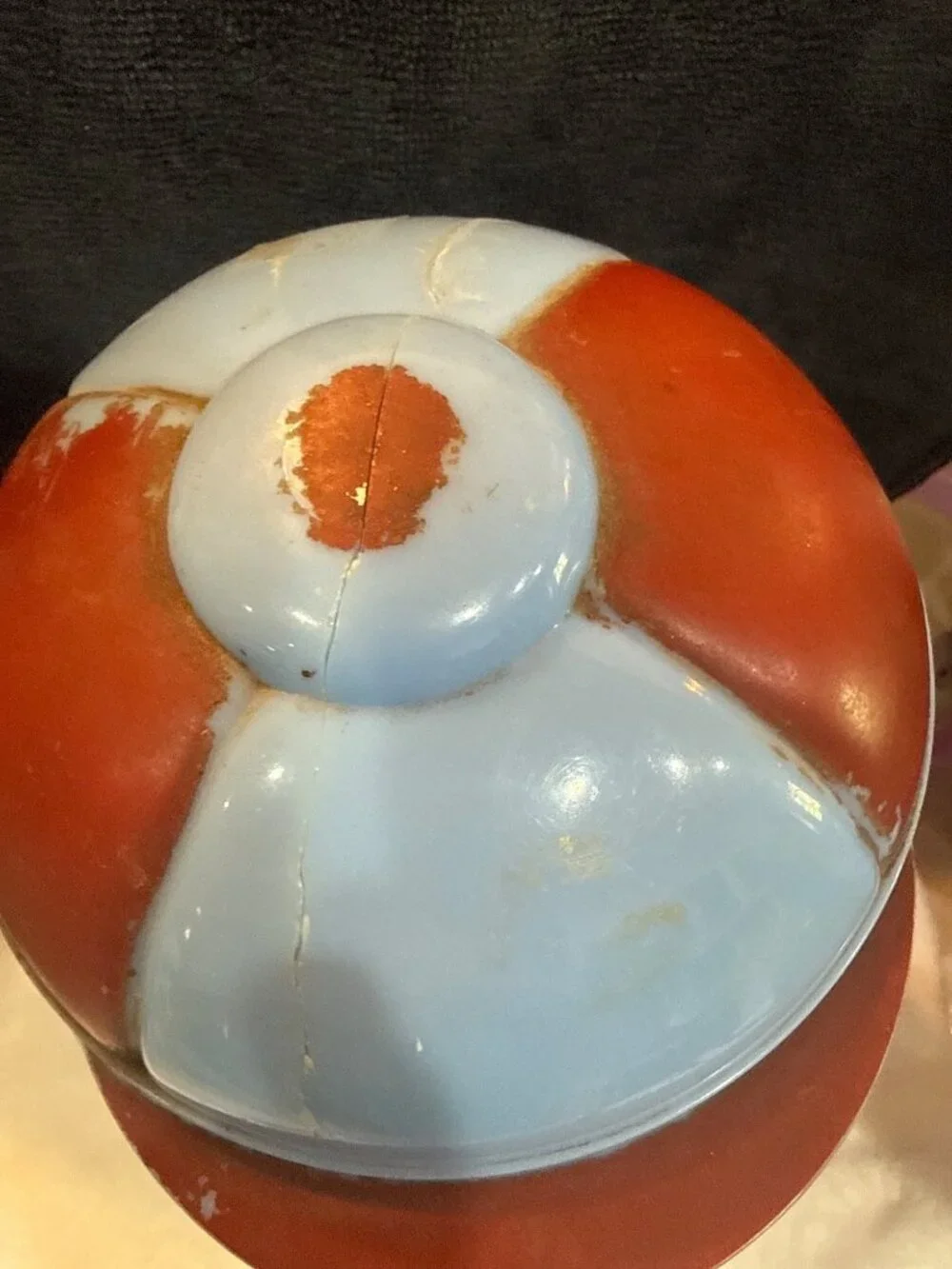 Vintage Blue & Red Celluloid porky pig cookie jar Bow Tie